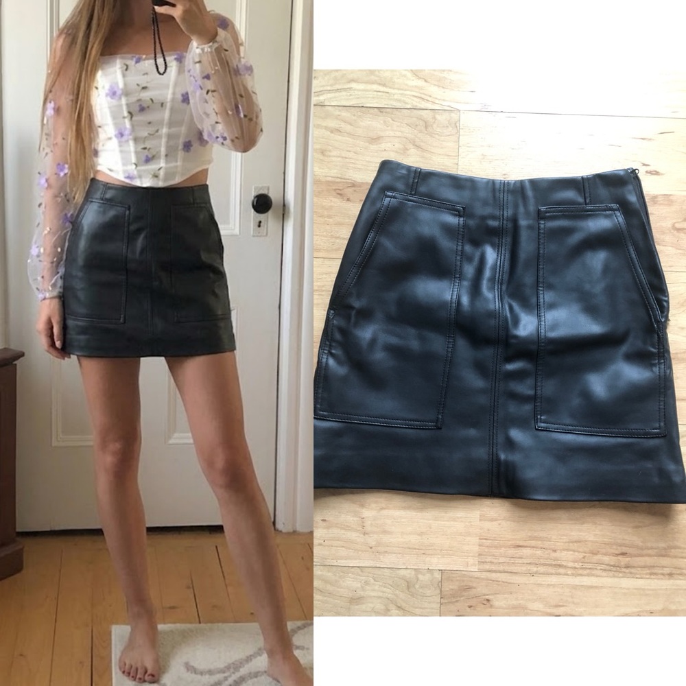 H&M Black Leather Mini Skirt with Front Pockets XS